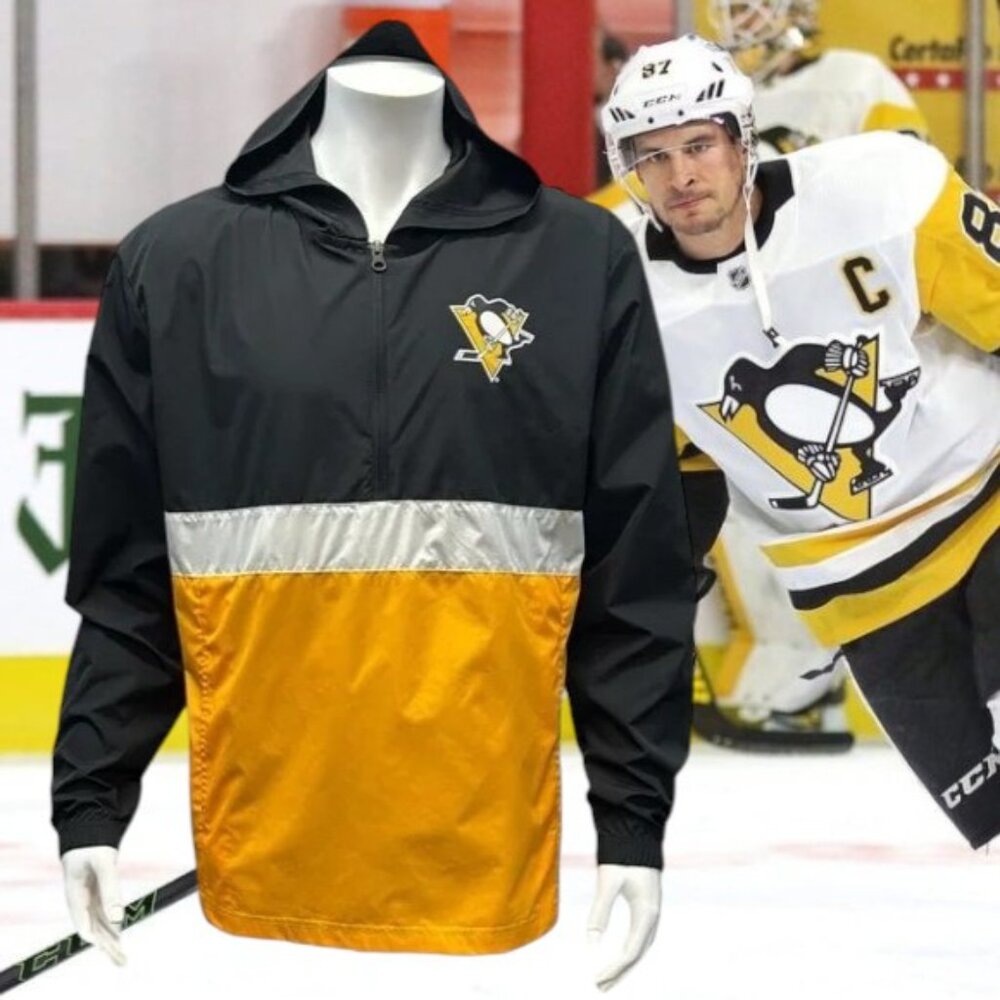 Pittsburgh Penguins NHL Black Yellow White 1/4 Zip Pullover Jacket Size Medium